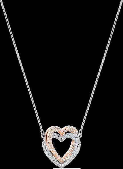Collier Swarovski Hyperbola Double Heart 5518868 en plaqué rhodium avec cristaux blancs pour femme