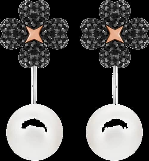 Boucles d'oreilles Swarovski Latisha Flower 5389161 pour femme, plaqué rhodium avec cristaux noirs et perles