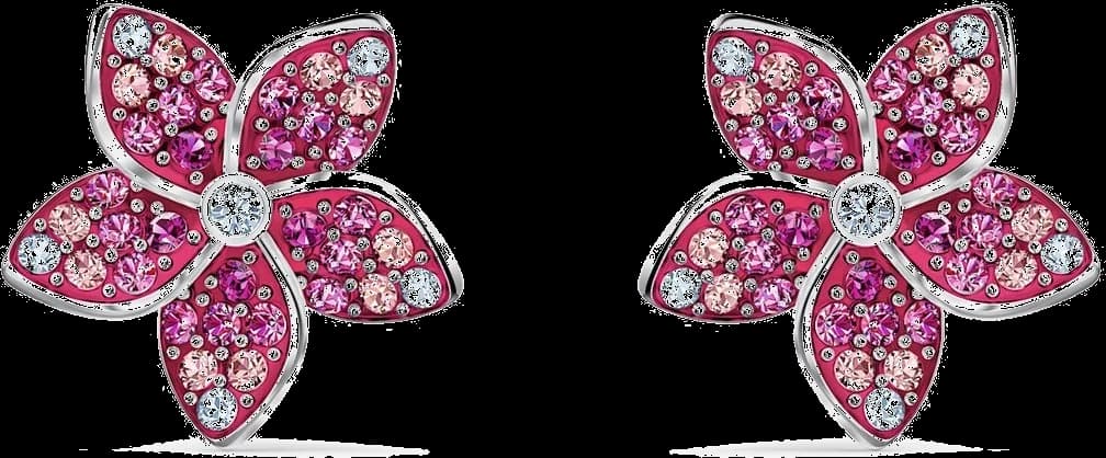 Boucles d'oreilles Swarovski 5519254 Tropical Flower plaqué rhodium, cristaux roses et blancs pour femme