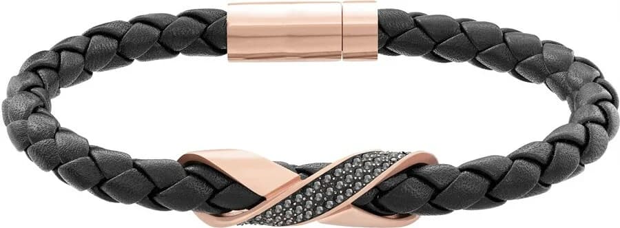 Bracelet Swarovski Cross Signature 5115156 en cuir noir et plaqué or rose, unisexe