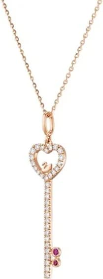 Collier Swarovski pour Femme, Pendentif Clé Cygne et Cœur en Plaqué Or Rose Micropavé, Réf. 5555948