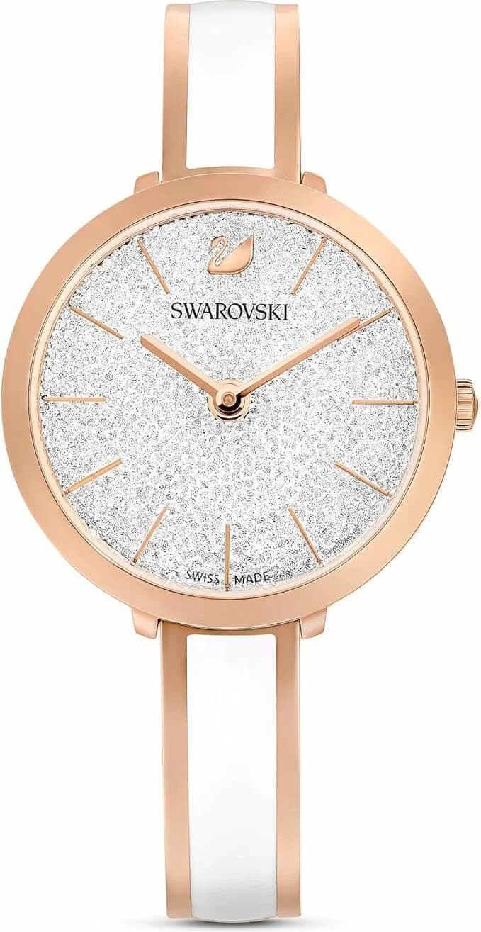 Garde-temps Swarovski 5580541 au cadran émail blanc et boîtier acier PVD rose gold, style élégant