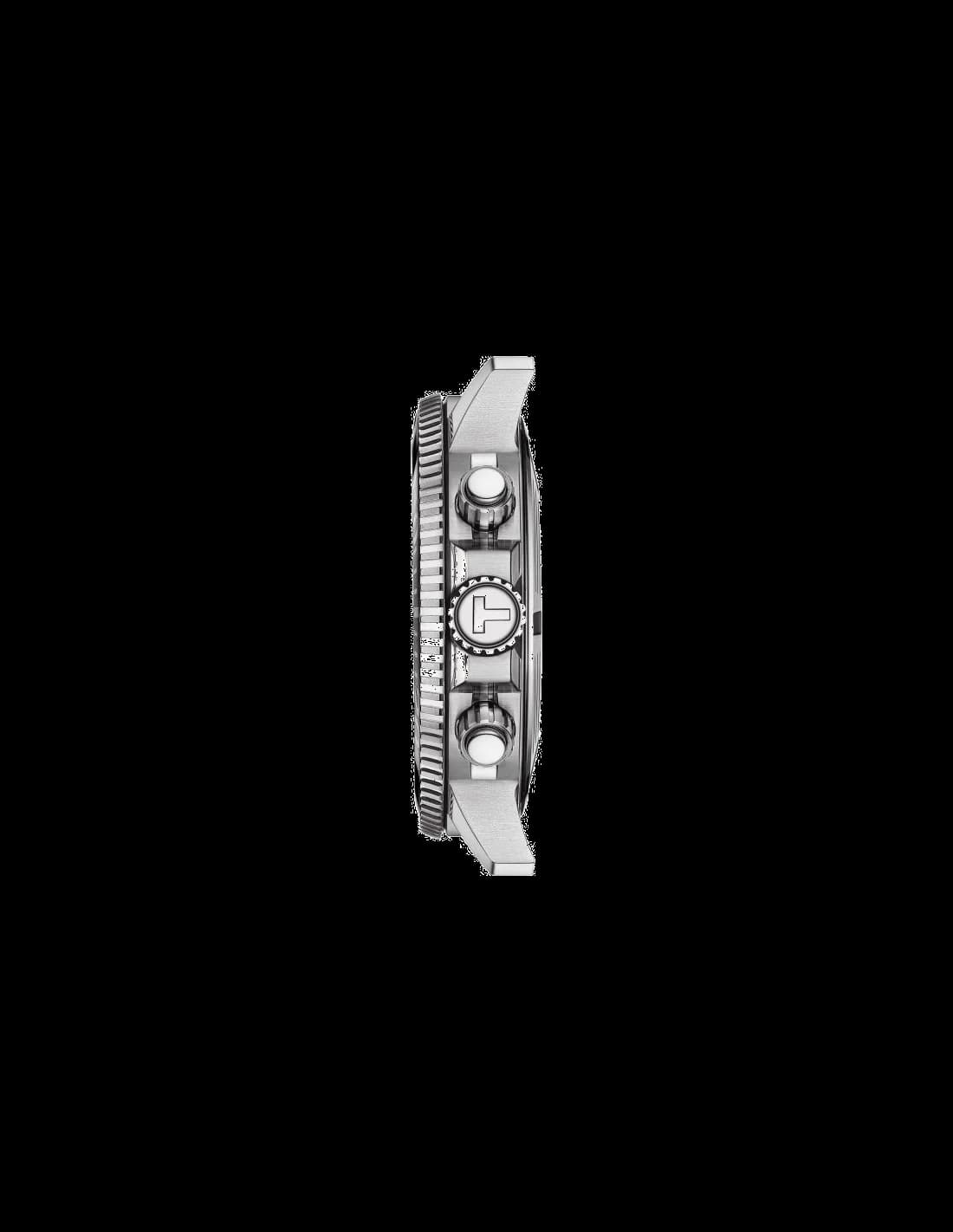 Visage cadran Tissot T1204171109101 dévoile compteurs chronographe, guichet date à 4h30 et aiguilles bâton luminescentes