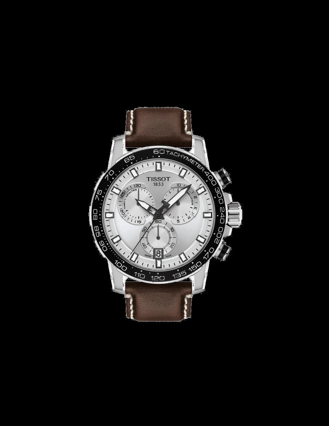 Montre Homme Tissot Supersport Chrono T1256171603100 Cadran Gris Bracelet Cuir Marron