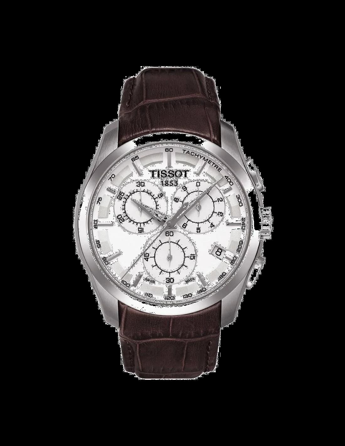 Montre Homme Tissot Couturier Chronographe T0356171603100 Cadran Blanc Cuir Marron