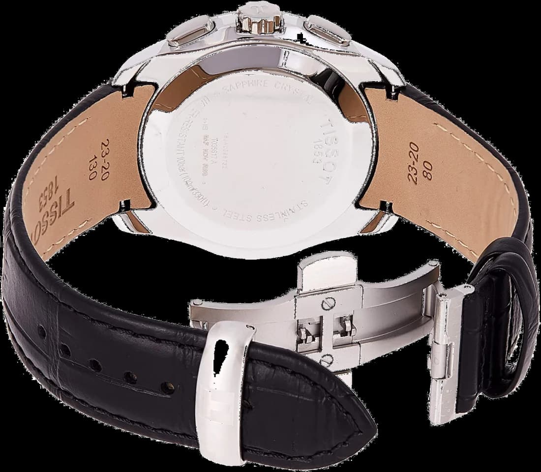 Lunette boîtier Tissot T035.617.16.051.00 dévoilant boîtier acier 42mm, lunette polie fine, protection de couronne et poussoirs ronds