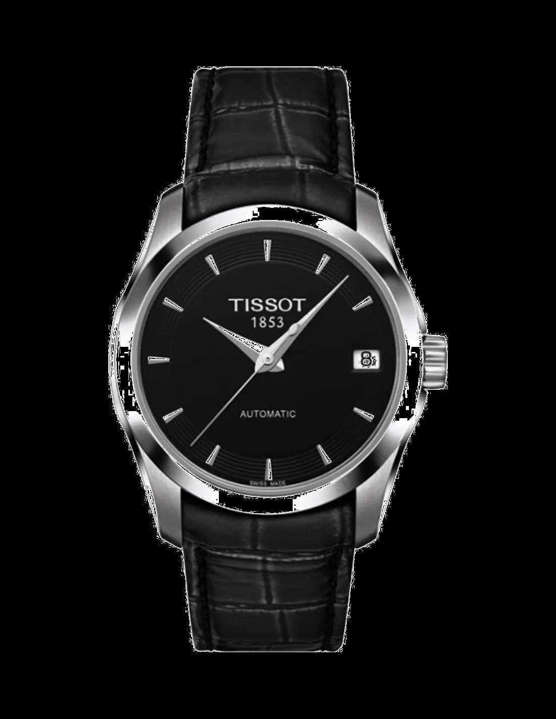 Tissot Couturier T0352071605100 - Montre Femme Automatique, Cadran Noir, Bracelet Cuir