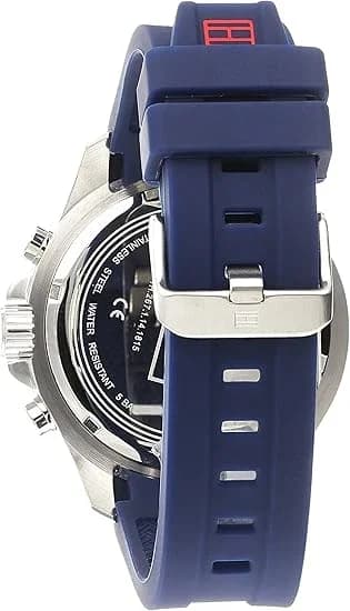 Attache bracelet Tommy Hilfiger 1791142 en silicone bleu texturé avec boucle ardillon gravée logo Tommy Hilfiger