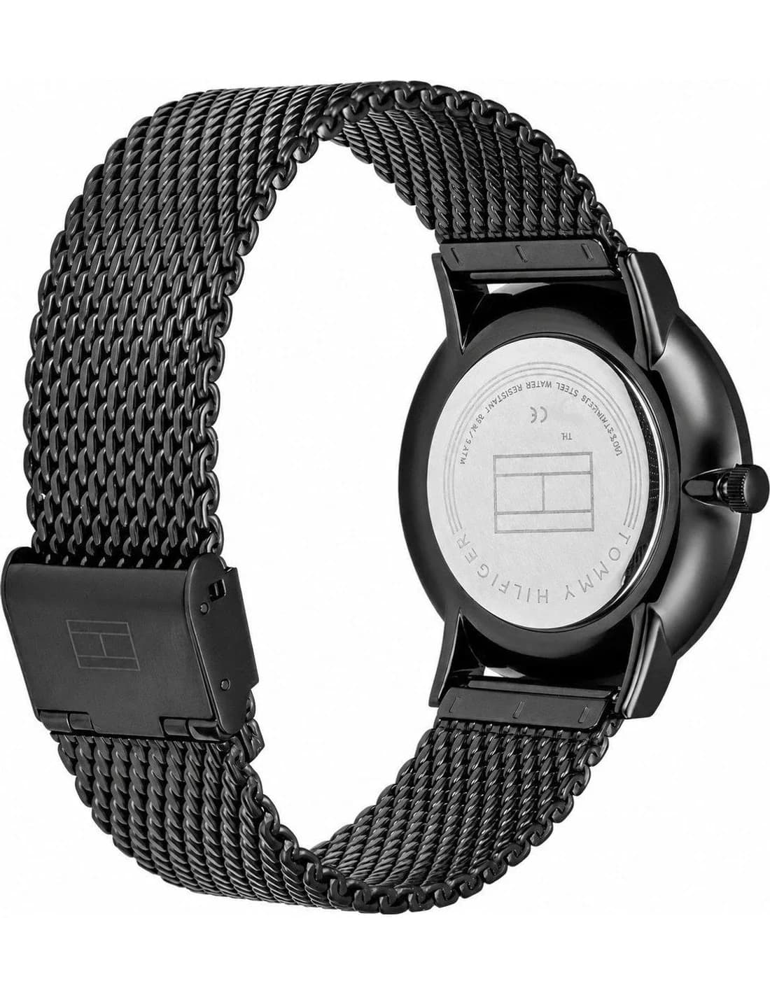 Attache bracelet Tommy Hilfiger 1791507 en maille milanaise noire à fermoir déployante, ajustement précis