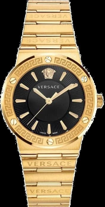 Montre Femme Versace Greca Logo VEVH00820, Cadran Noir et Bracelet Acier Doré