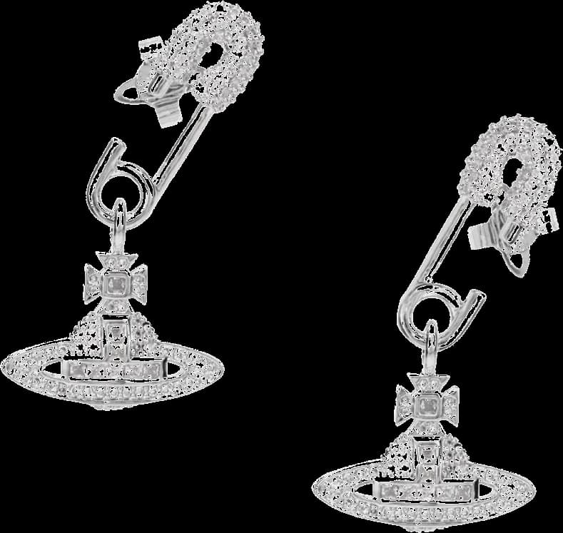 Boucles d'oreilles Vivienne Westwood épingle de sûreté argentée avec cristaux - Réf. 108396