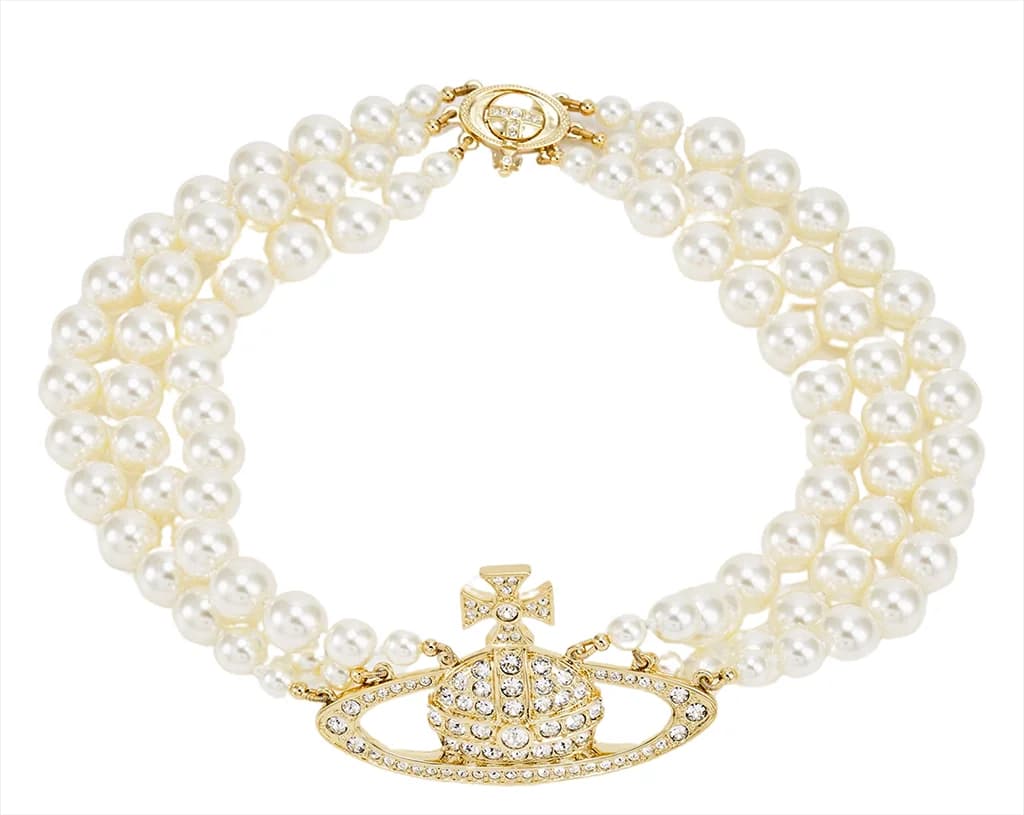 Collier Vivienne Westwood VW951L056-D00 - Ras-de-cou doré or jaune Three Row Relief pour femme