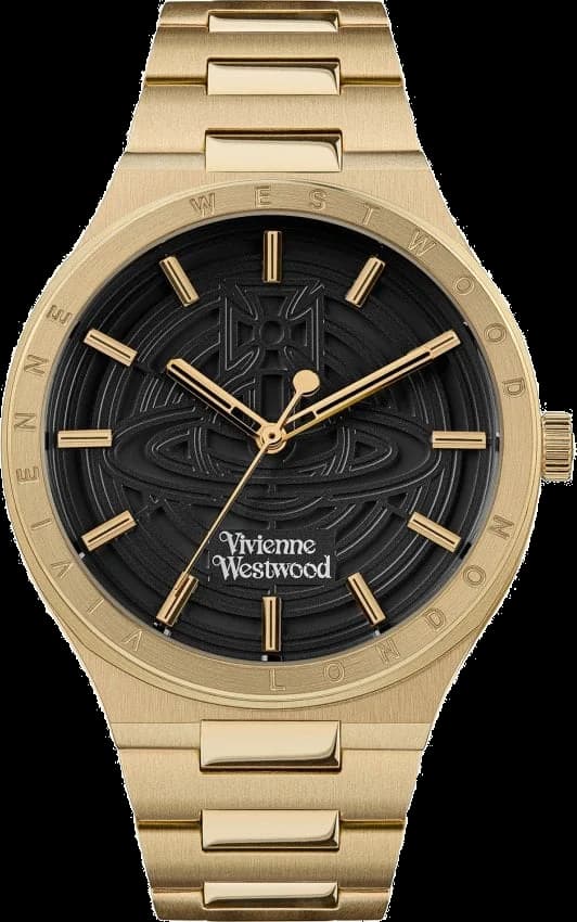 Montre Vivienne Westwood Eltham VV249BKGD - Boîtier et bracelet or acier - Cadran noir - Unisexe
