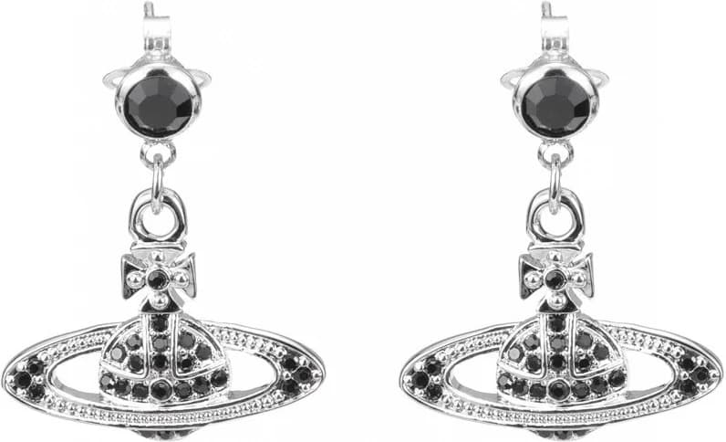Boucles d'oreilles pendantes Vivienne Westwood Orb en argent avec cristaux noirs - Réf. 111497S - Pour Femme