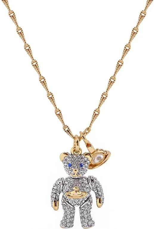 Collier Vivienne Westwood Ourson Small Teddy en or plaqué, micropavé de cristaux - Réf. 111594G - Pour Femme