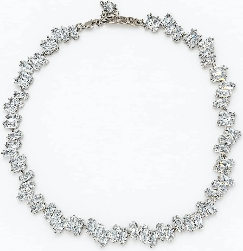 Collier ras de cou Vivienne Westwood argenté avec cristaux baguette - Réf. 112242 - Pour femme