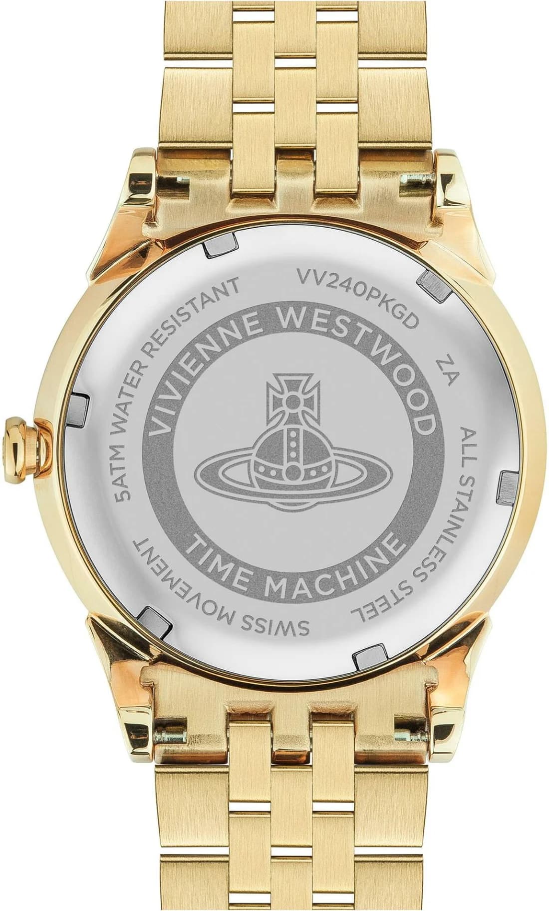 Lunette boîtier Vivienne Westwood VV240PKGD en acier doré de 38 mm, lunette lisse polie et verre saphir, profil fin élégant