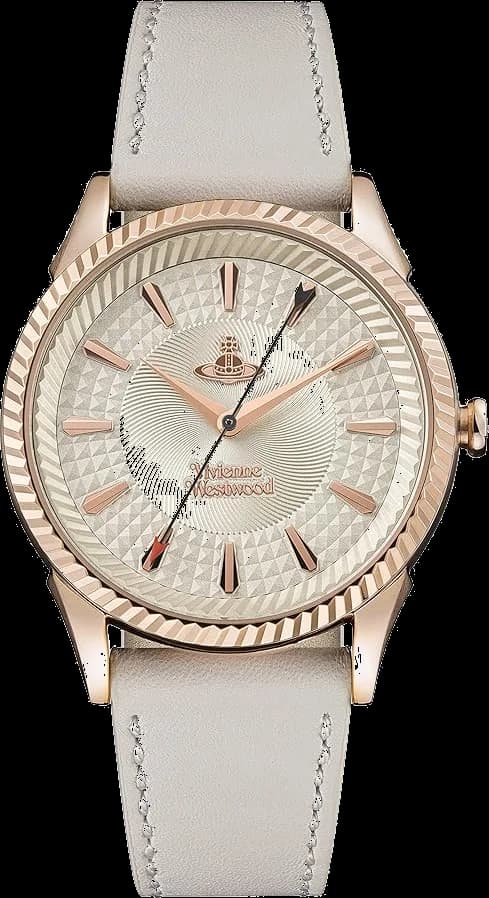 Montre Femme Vivienne Westwood Seymour VV240RSWH - Cadran blanc, boîtier or rose, bracelet cuir beige