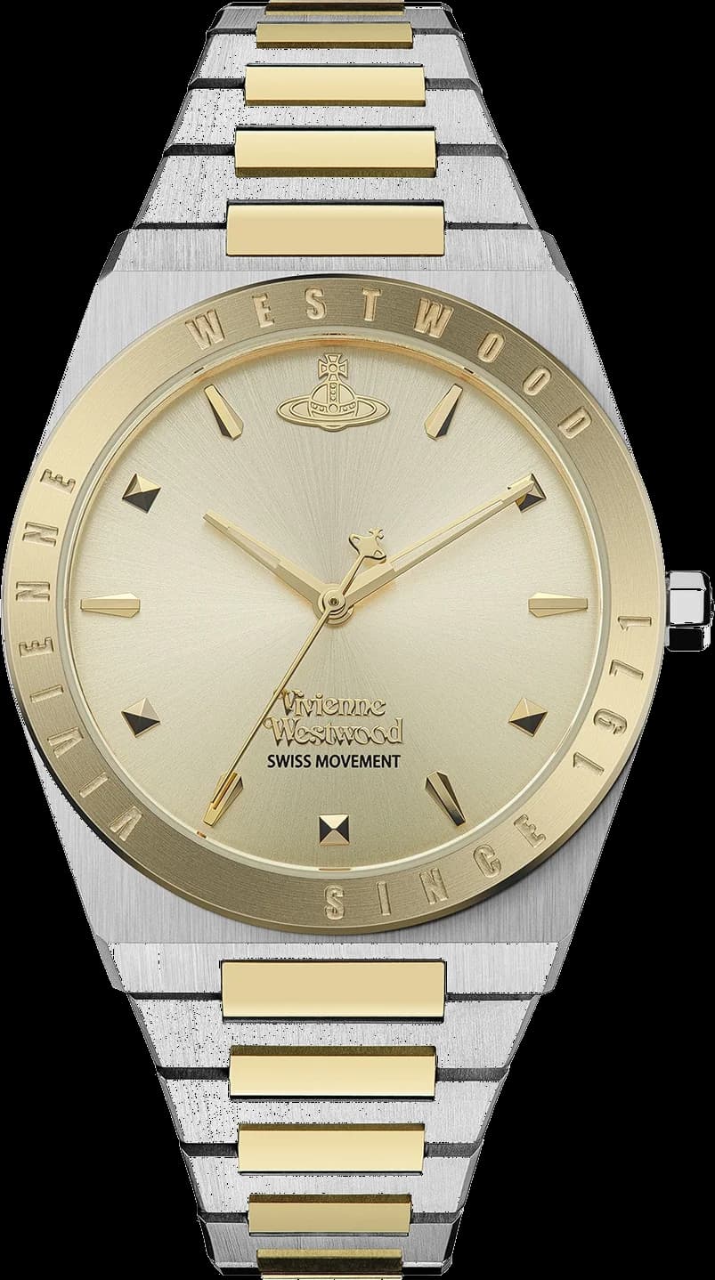 Garde-temps Vivienne Westwood VV244CPSG avec cadran doré et finitions bicolores acier or