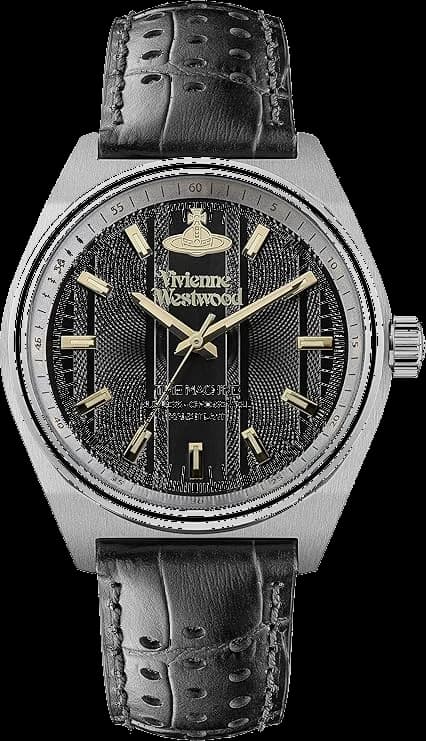 Montre Homme Vivienne Westwood Sydenham VV251BKBK - Boîtier Argent, Cadran Noir, Bracelet Cuir Perforé
