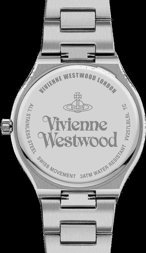 Attache bracelet Vivienne Westwood VV257LBLSL en acier inoxydable argenté avec fermoir déployant et gravure orbite signature