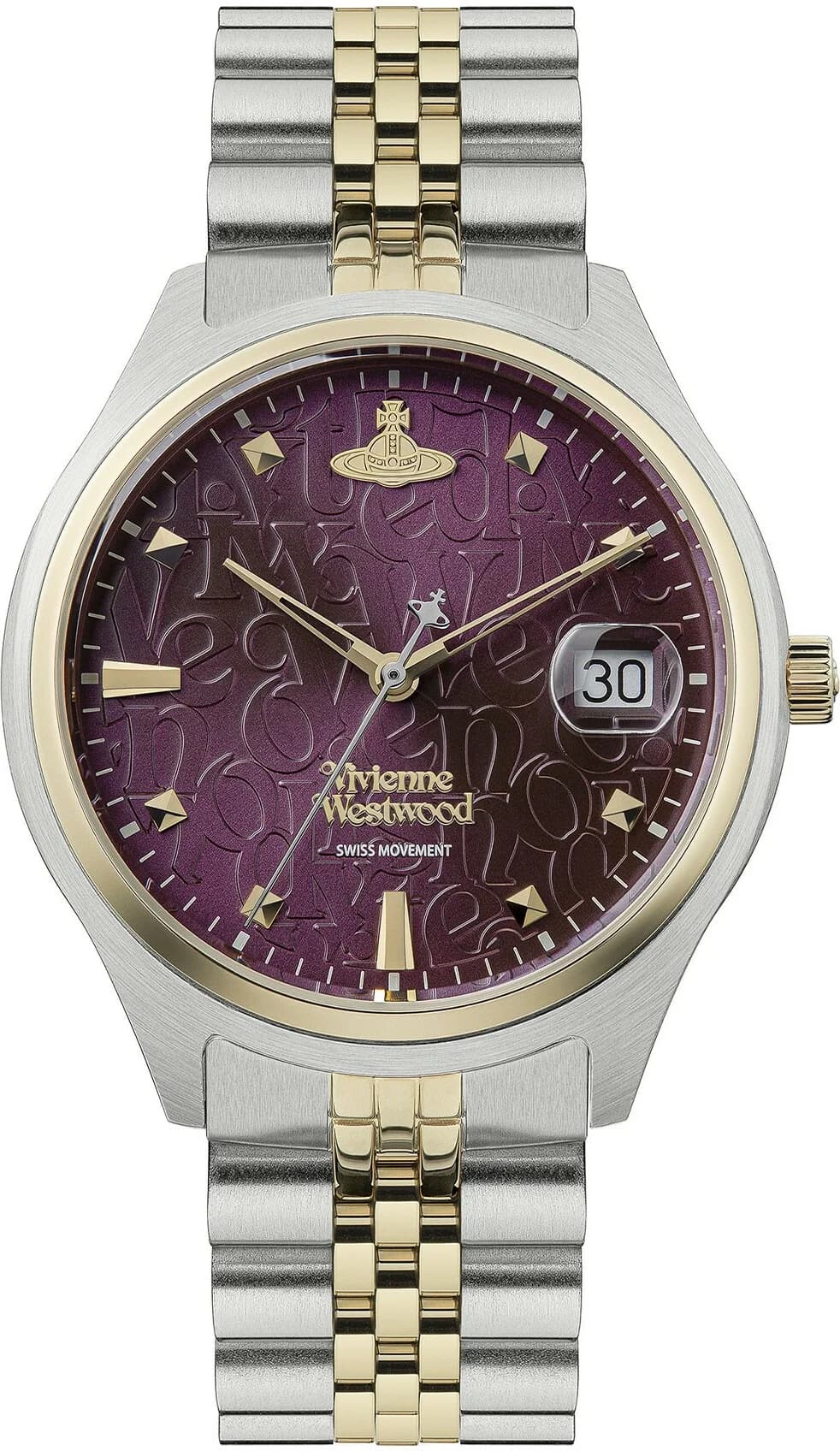 Garde-temps Vivienne Westwood VV261BYSG avec cadran violet guilloché soleil et aiguilles baton argentées