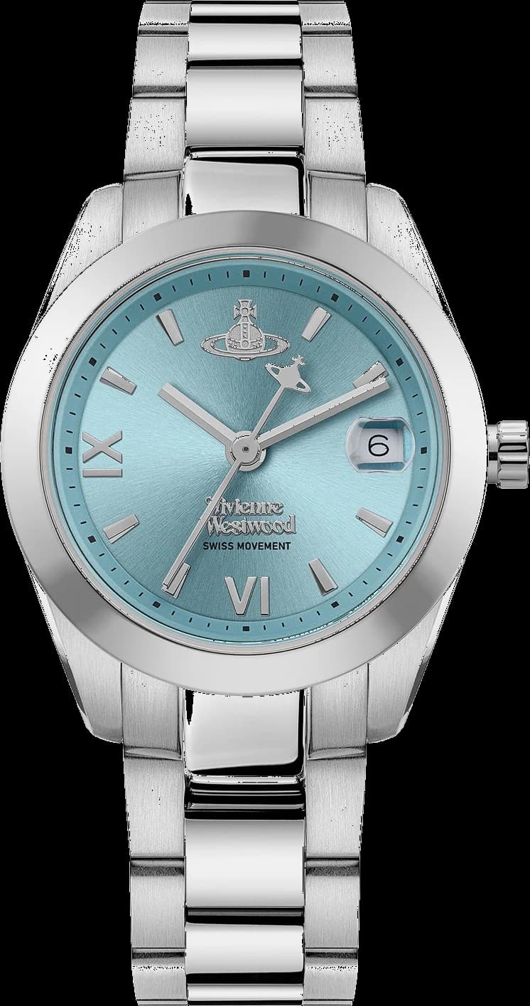 Garde-temps Vivienne Westwood VV292TQSL avec cadran turquoise et finitions argentées, style élégant et contemporain