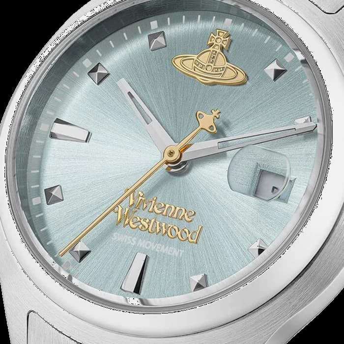 Attache bracelet Vivienne Westwood VV311LBLSL en acier inoxydable argenté à mailles fines, fermoir déployant double sécurité