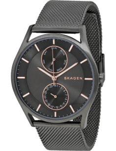 Montre Homme Skagen Holst SKW6180 en Acier Noir, Cadran Gris, Bracelet Maille Milanaise