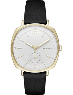 Montre Femme Skagen SKW2404 Cadran Coussin Or Bracelet Cuir Noir