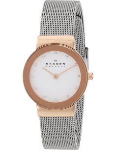 Montre Skagen Freja 358SRSC pour Femme, Acier Rose Doré, Cadran Blanc, Maille Milanaise