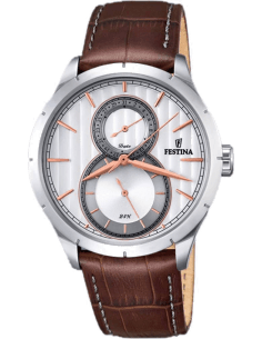 Montre Homme Festina F16892/2 Cadran Gris Rayé Bracelet Cuir Brun