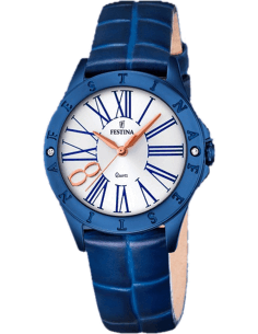Montre Festina Boyfriend F16931/1 pour Femme - Cadran Blanc, Boîtier et Bracelet Bleu Cuir