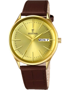 Montre Homme Festina F6838/2 Multifonction Cadran Doré Bracelet Cuir Marron