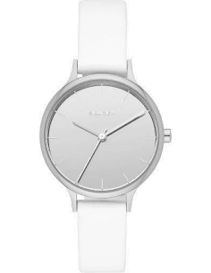 Montre Femme Skagen Anita SKW2414 Cadran Argent et Bracelet Cuir Blanc