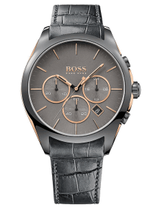 Montre Homme Hugo Boss 1513366 Chronographe Cadran Gris Boîtier Noir Bracelet Cuir