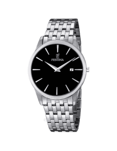 Montre Homme Festina Classic F6833/2 Cadran Noir Bracelet Acier Argenté
