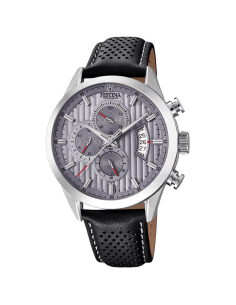 Montre Homme Festina F20271/3 Sport Cadran Gris Bracelet Cuir Noir