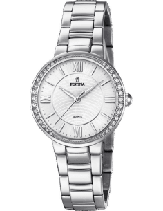 Montre Festina Mademoiselle F20220/1 pour Femme - Cadran Argenté à Cristaux, Bracelet Acier