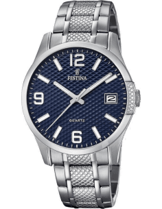 Montre Homme Festina F16981/2 - Boîtier Acier Argent, Cadran Bleu, Bracelet Acier