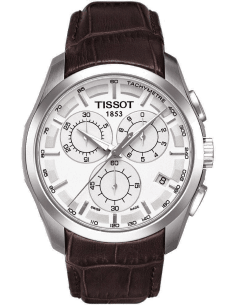 Montre Homme Tissot Couturier Chronographe T0356171603100 Cadran Blanc Cuir Marron