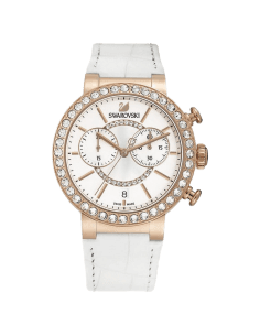 Montre Femme Swarovski Citra 5080602, boîtier or rose, cadran blanc, bracelet cuir blanc
