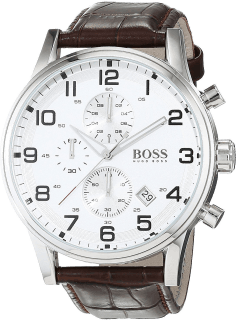 Montre Homme Hugo Boss Sport 1512447 Cadran Blanc Bracelet Cuir Marron