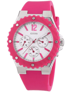 Montre Femme Guess Overdrive W90084L2 - Cadran Blanc, Bracelet Fuschia en Résine