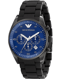 Montre Homme Emporio Armani Sportivo AR5921 - Boîtier Noir Mat, Cadran Bleu Chronographe