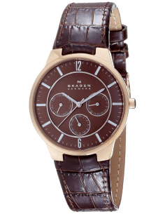 Montre Homme Skagen 331XLRLD - Boîtier Or Rose, Cadran et Bracelet Cuir Brun