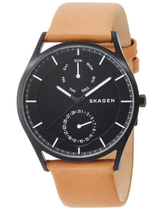 Montre Homme Skagen Holst SKW6265 - Cadran Noir, Boîtier Acier, Bracelet Cuir Brun