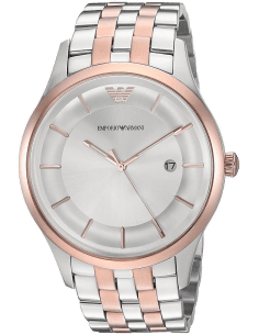 Montre Homme Emporio Armani AR11044 - Acier Argenté, Cadran Gris, Détails Or Rose