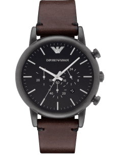 Montre Homme Emporio Armani AR1919 - Cadran Argenté, Bracelet Cuir Marron