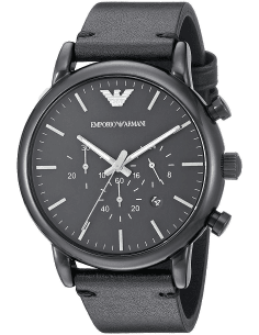 Montre Homme Emporio Armani AR1918 - Boîtier Acier Noir & Bracelet Cuir Noir